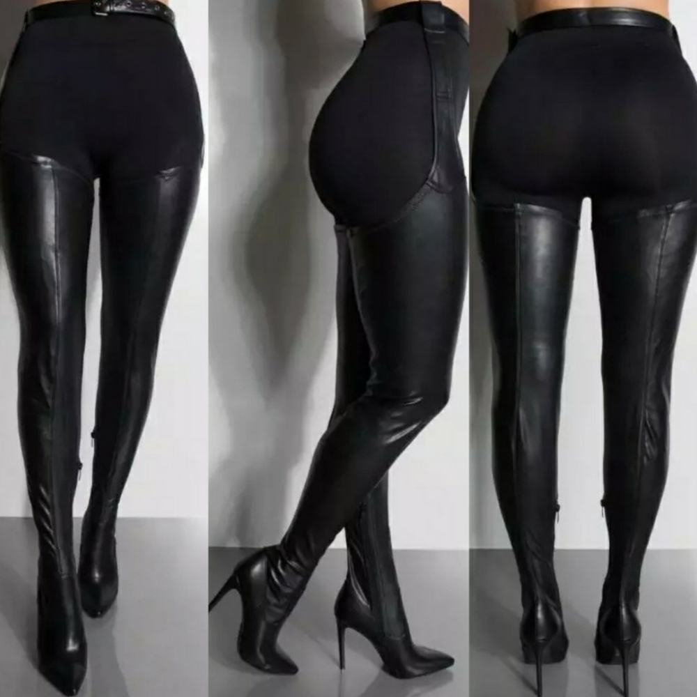 Thigh high black boots with belt